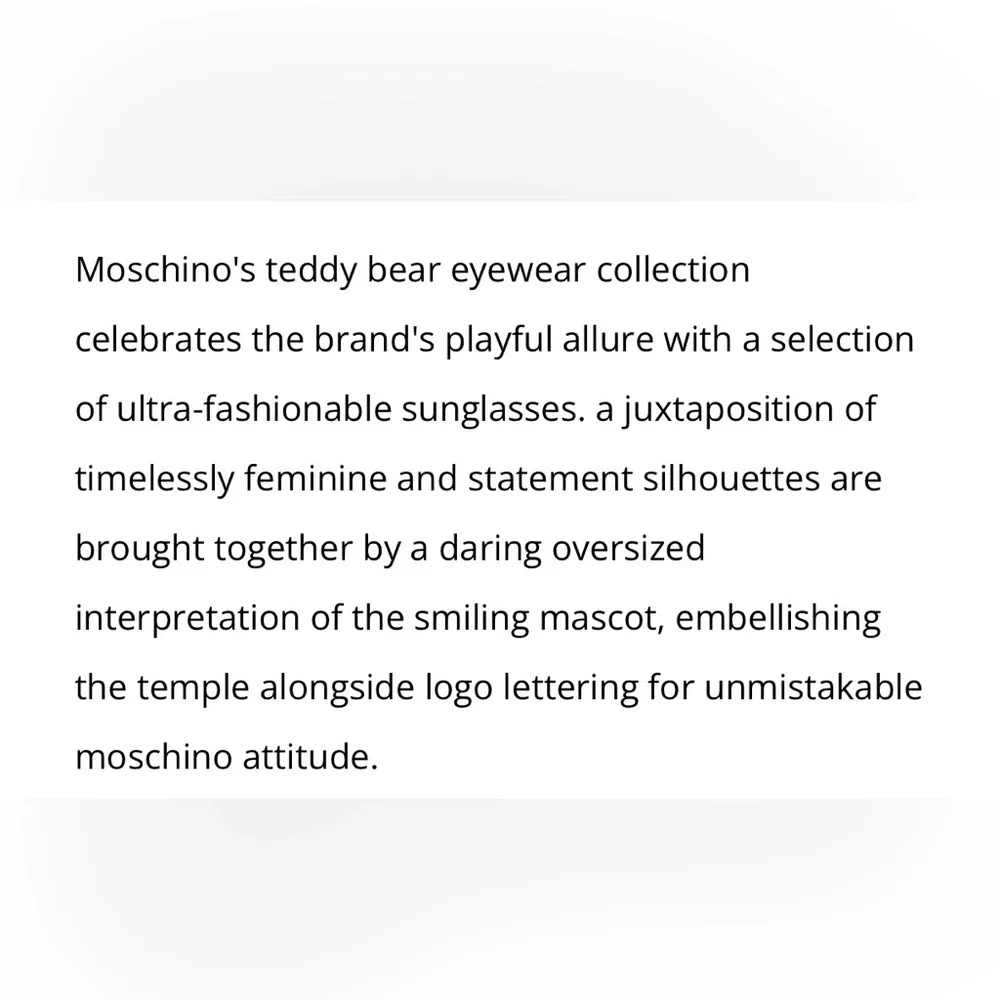 Moschino Teddy Bear Collection MOS122S Black Cat-Eye Sunglasses NIC
